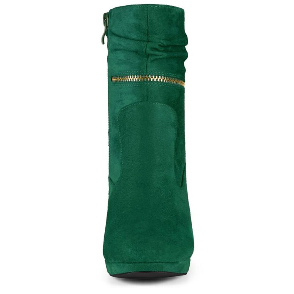 Women's Ankle Zip Platform High Heel Mid Calf Boots Emerald Green - Picture 3 of 6